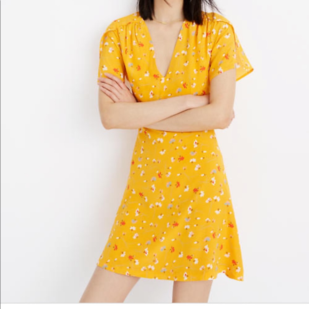 Madewell Yellow Floral A-line Dress